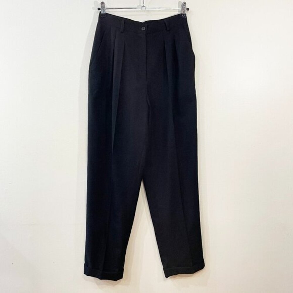 Vintage 100% Wool Pleated High Rise Straight Pants Black tag 8, 4/S fit EUC